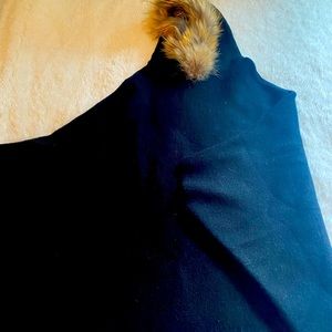 Black super soft cape with raccoon fur collar